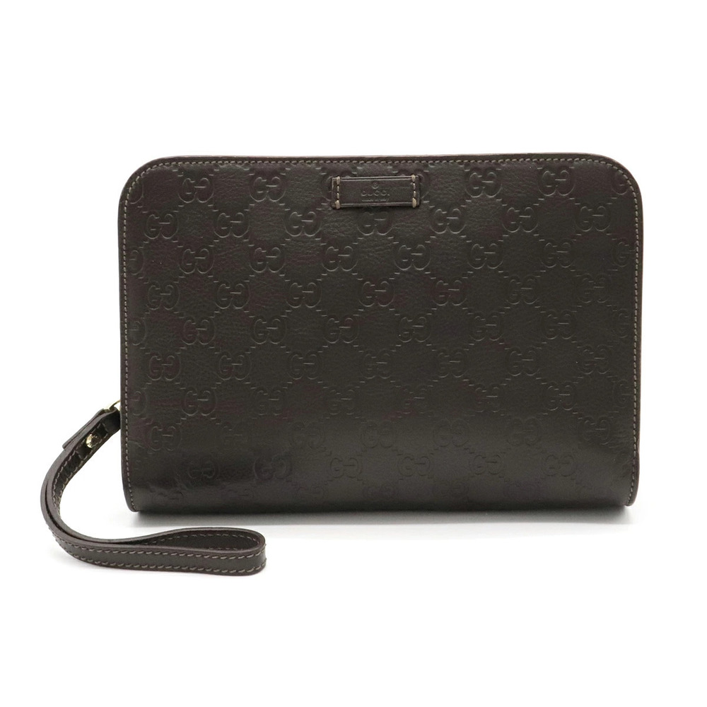 Gucci Guccissima Clutch Bag Shoulder Leather Dark Brown